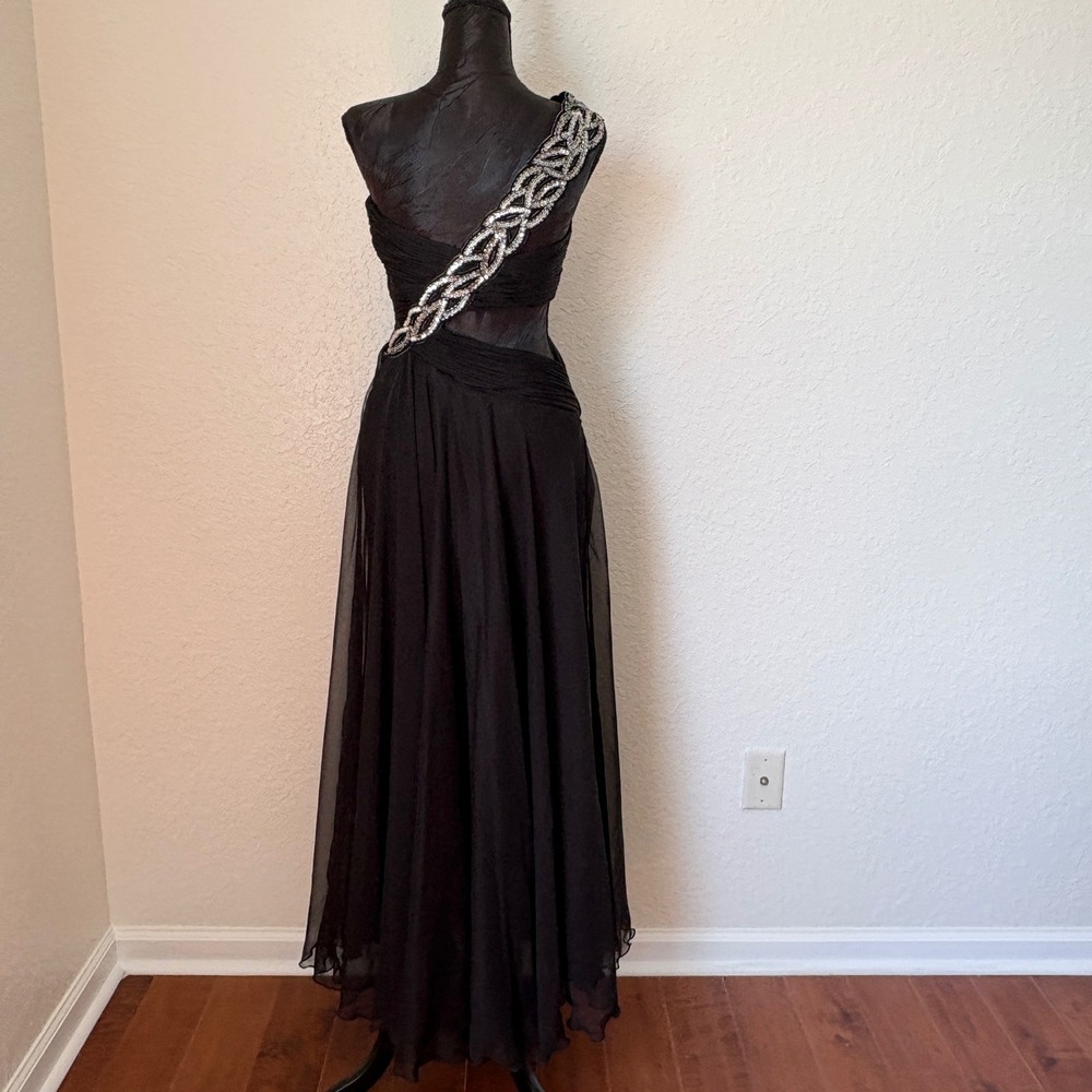 Cassandra Stone‎ Mac Duggal Black One Shoulder Sequin Cutout Gown Dress Size 8 - Picture 4 of 14